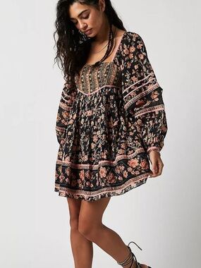 Free People Black and Pink Floral dress
